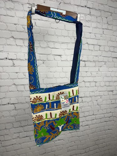 NWD India Boutique Blue Floral Mirror Embroidered Boho Crossbody Shoulder Bag