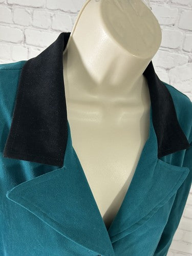 VTG Jason Matthews Teal Long Sleeve Front Back Slits Button Up Top Women’s 12