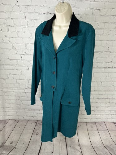 VTG Jason Matthews Teal Long Sleeve Front Back Slits Button Up Top Women’s 12