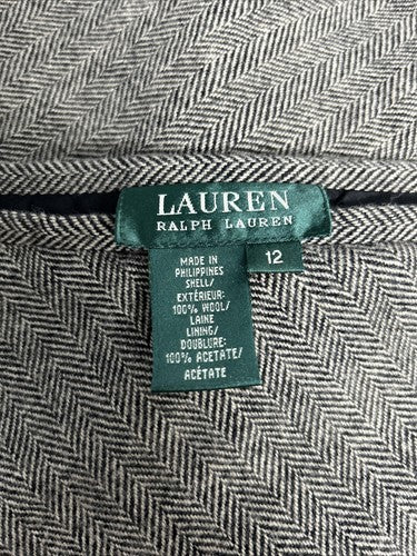 Lauren Ralph Lauren Black Brown Herringbone 100% Wool Layered Long Skirt 12