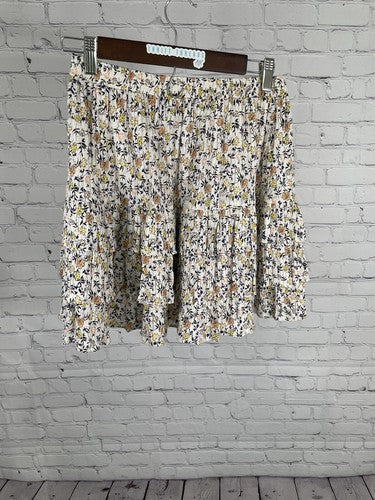 Minkpink White Colorful Floral Elastic Waist Layered Pleated Ruched Skirt M