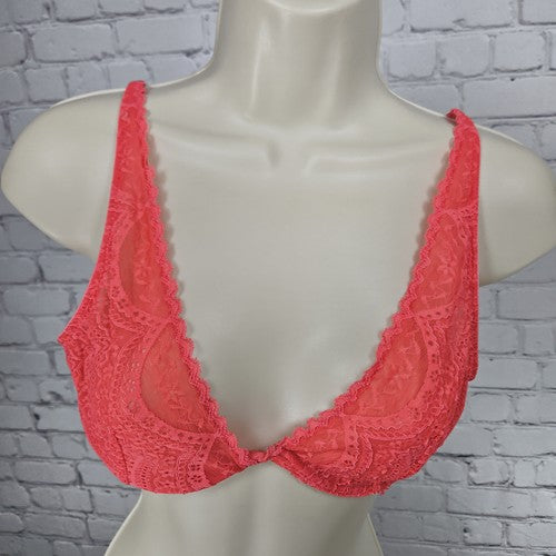 Intimately Free People Coral Sheer Lace Unlined Underwire Plunge Bra 34C