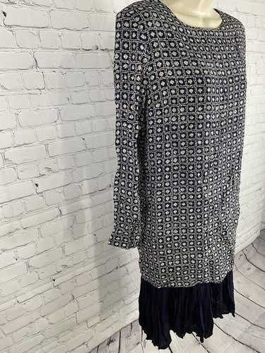 VTG Sharon Anthony Navy Blue White Long Sleeve Layered Shoulder Pad Dress Size 6