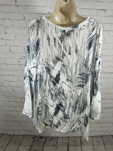 Sofia Women's Boxy Top Blue White Grey Made in Italy Roll Tab 3/4 Sleeves O/S
