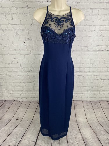 VTG Scott McClintock Petites Blue Sequined Back Zip Sleeveless Sheath Dress 4