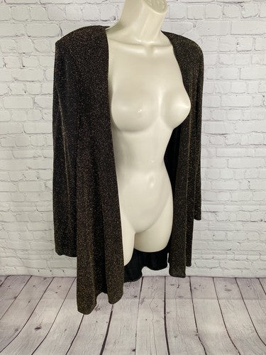 VTG S.L. Fashions Petite Black Gold Metallic Long Sleeve Open Front Cardigan 6P