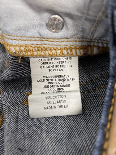 LAKENZIE Dark Wash Distressed Born Sinner Embroidered Denim Zipper Ankle Jeans L