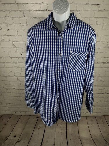 NWT Glory Star White Blue Checkered Long Sleeve Button Up Men’s Dress Shirt XL