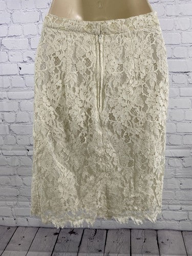 VTG Pastille Ivory Lace Cotton Blend Short Straight Pencil Skirt USA Size 8