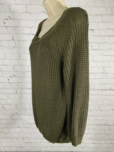 NWT NWD Impressions Green Chunky Knit Cotton Blend Pullover Sweater S/M