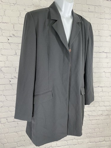HW Collections Mossy Green Long Jacket Coat Collared Long Sleeve Size 16