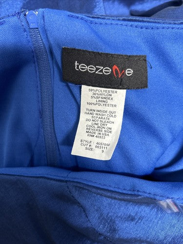 Teeze Me Blue Halter Short Bubble Hem Fit And Flare Party Dress Junior’s 9