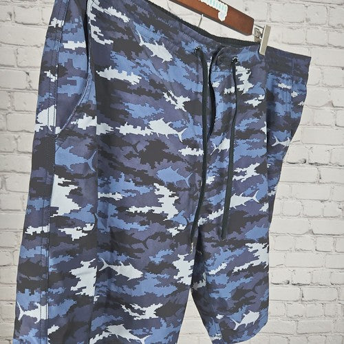 Salt Life Blue Digital Fish Camo Drawstring Board Shorts Swim Trunks 38