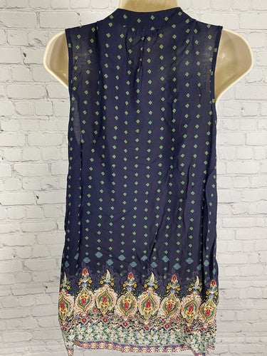 NWT Weekend Suzanne Betro Colorful Pintuck Placket Sleeveless V Neck Tunic S