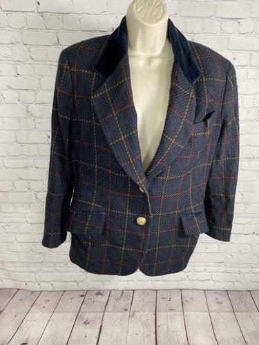 VTG I. 1981 Made In Italy Multicolored 100% Wool Gold 2 Button Blazer Women’s M