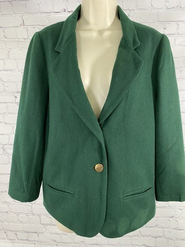 VTG Savannah Green 100% Wool 2 Button Jacket Blazer Womens 12P Petite