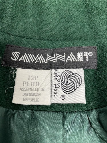 VTG Savannah Green 100% Wool 2 Button Jacket Blazer Womens 12P Petite