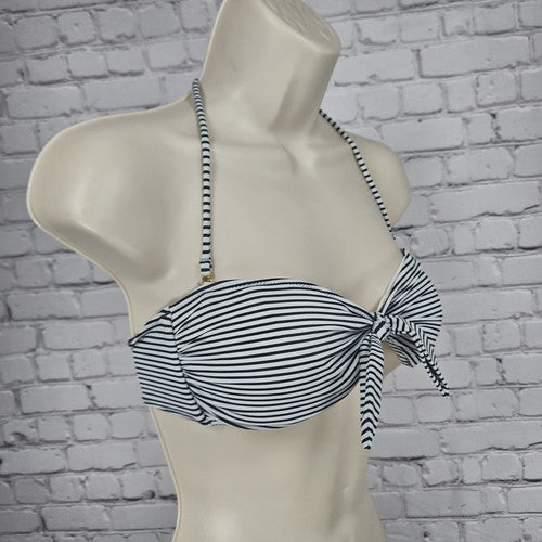 Victoria's Secret Black White Striped Knot Front Bandeau Bikini Top Size S