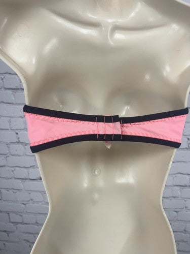 Victoria's Secret Pink Black Whipstitch Padded Strapless Bandeau Bikini Top 34D