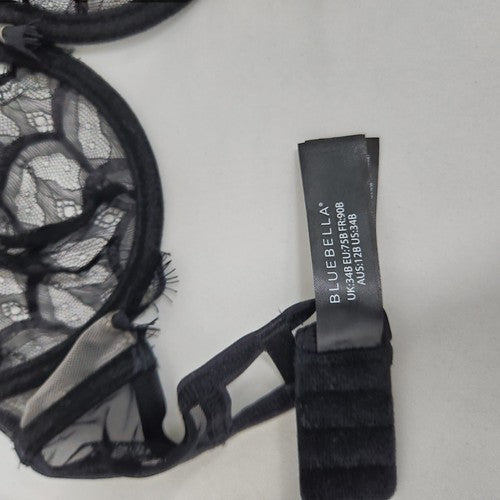 Bluebella Black Eyelash Lace Strappy Back Balconette Underwire Bra 34B