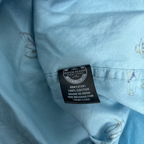 Ditch Plains Ricky Singh Blue Beach Themed Button Down Short Sleeve Shirt L