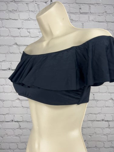 Pick Pink Black Ruffle Off the Shoulder Flounce Bikini Swim Top S