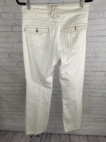 Kikit Jeans White Gold Thread Cotton Boot Cut Straight Leg Baggy Denim Jeans 8