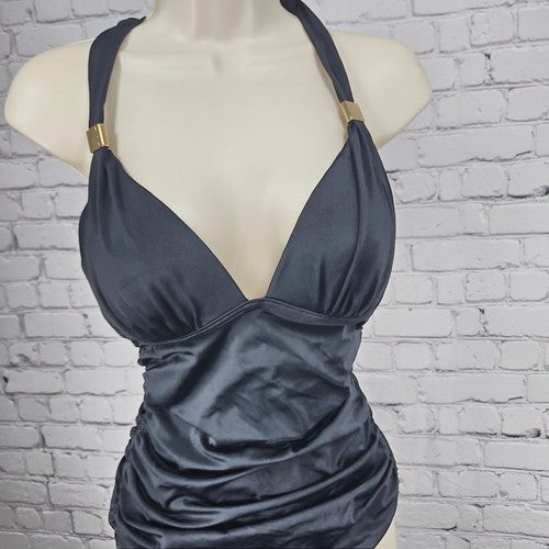 Victoria's Secret Black Ruched Halter One Piece Swimsuit Bathing Suit M