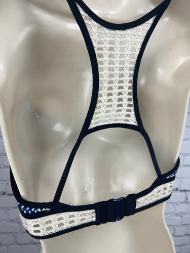 Victoria's Secret Blue Ivory Crochet Trim Racerback Bikini Swim Top S