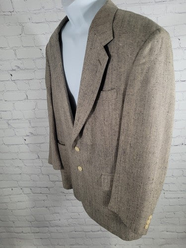 Andre Villard Paris Beige Gray Sport Coat Blazer Textured Silk Blend Size 42R
