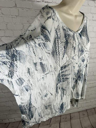Sofia Women's Boxy Top Blue White Grey Made in Italy Roll Tab 3/4 Sleeves O/S
