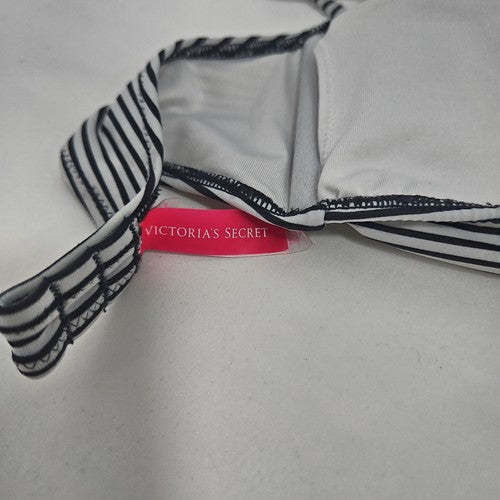 Victoria's Secret Black White Striped Knot Front Bandeau Bikini Top Size S