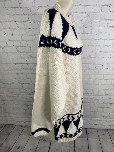 NWD VTG A Little Extra Spice White Blue High Neck Long Knit Sweater Size 24W/44