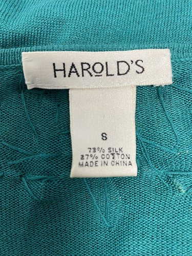 Harold’s Teal Beaded Silk Blend Knit Sweater Long Sleeve Front Closure V Neck S
