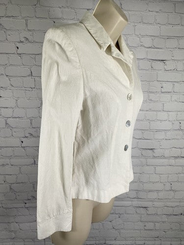 VTG Gia & Co Ivory 100% Linen Collared 3 Oyster Button Up Top Shirt Women’s 0