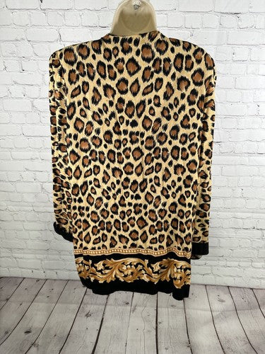 VTG Periwinkle Cheetah Print Shoulder Pad Open Front Long Sleeve Cardigan USA 18