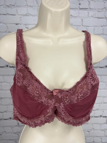 Prima Valentina Mauve Floral Lace Sheer Unlined Underwire Bra 38DD