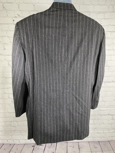VTG Take 6 By Kashini “120” Super Fine 100% Wool Gray Striped Jacket Blazer 44R