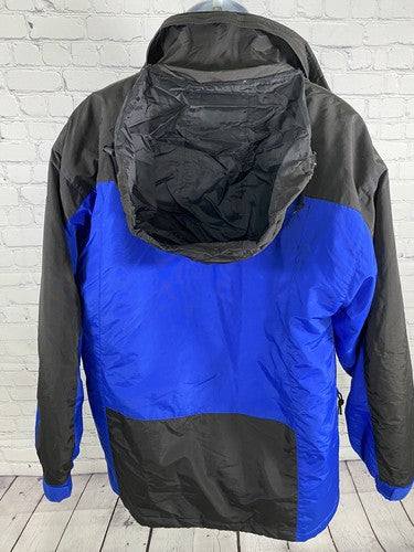 Polar Edge Black Blue Full Zip Peek A Boo Hood Snap Up Jacket Coat XL