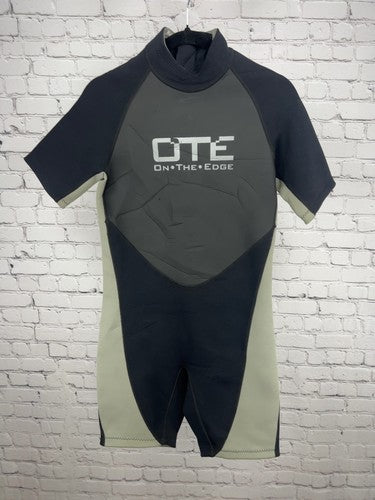 OTE On The Edge Black Gray Sage Short Sleeve Back Zip Shorty Spring Wetsuit M