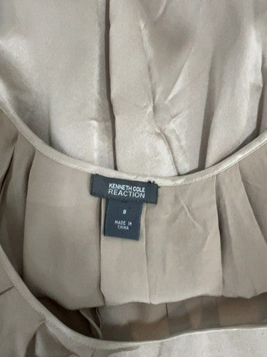 Kenneth Cole Reaction Champagne 100% Silk Pleated Cap Sleeve Tunic Top 8