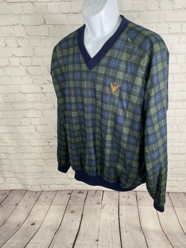 VTG Sunderland Of Scotland Blue Green Plaid Classic Pullover USGA 1894 Men’s L
