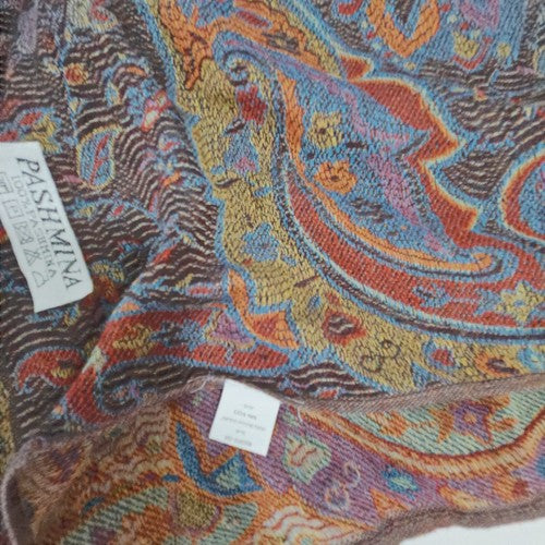 Pashmina Black Multicolor Paisley Jacquard Fringe Pashmina Wrap Scarf One Size