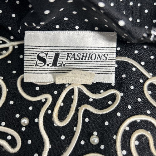 VTG S.L. Fashions Black White Polka Dot Shoulder Pad Fabric Embellished Dress 10