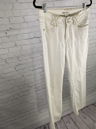 Kikit Jeans White Gold Thread Cotton Boot Cut Straight Leg Baggy Denim Jeans 8