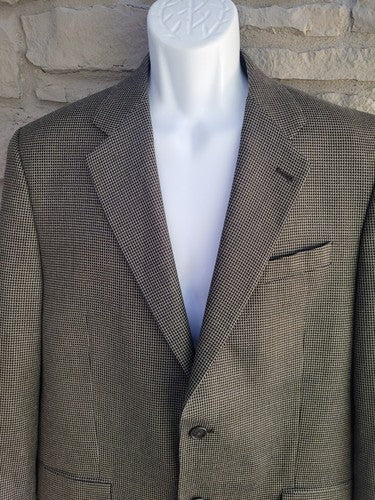 Peerless Couture International Silk & Wool Check Nailshead Black Gray Blazer 40R
