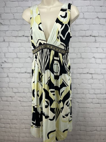 VTG Nicole Miller Multicolor Silk Blend Empire Waist Midi Art Deco Dress Size 6
