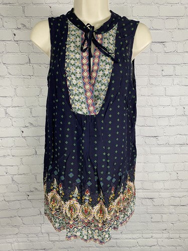 NWT Weekend Suzanne Betro Colorful Pintuck Placket Sleeveless V Neck Tunic S