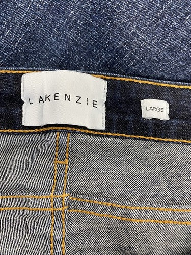 LAKENZIE Dark Wash Distressed Born Sinner Embroidered Denim Zipper Ankle Jeans L