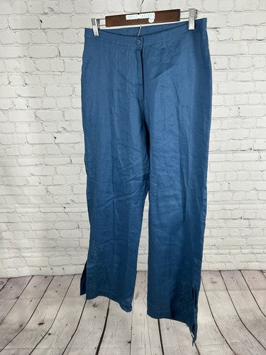 VTG Passports Blue Floral Embroidered Semi Sheer Ankle Slit Pants 10 (30x31)
